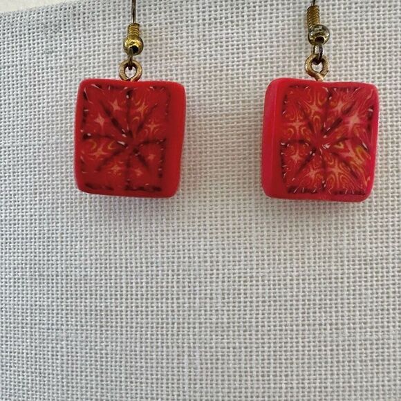 Orange square clay drop earrings Jewelry - Orange square clay drop earrings